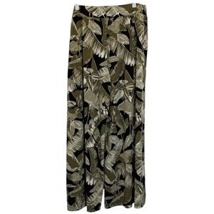 G.I.L.I. Pants Palazzo Wide Leg Slit Large Petite Leaf Print Black Green Tan